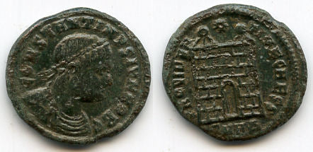 Camp-gate follis of Constantine II as Caesar (317-37), Heraclea, Roman Empire (RIC 77)