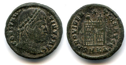 Camp-gate follis of Constantine the Great (307-337 AD), Cyzicus, Roman Empire (RIC 24)