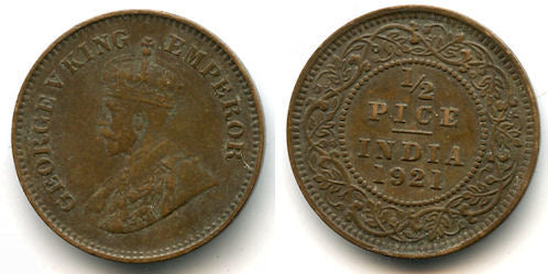 Nice 1/2 pice in the name of George V, 1921, India