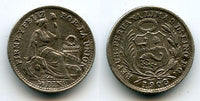 Silver 1/2 dinero, Peru, 1908