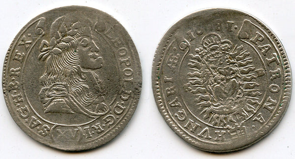 Large silver 15 kreuzer, Leopold (1657-1705), Kremnitz mint, 1681, Austro-Hungarian Empire