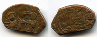 Rare brockage of a pre-reform Arab-Byzantine follis, imitating Constans II, 7th century AD, Ummayad Caliphate