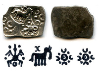 Extremely nice and rare! Silver punchmarked 1/2 karshapana from Chhindawara, Cheitya Janapada, ca.400-300 BC, Ancient India