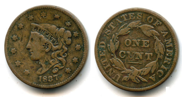 Large "coronet head" cent, 1837, USA