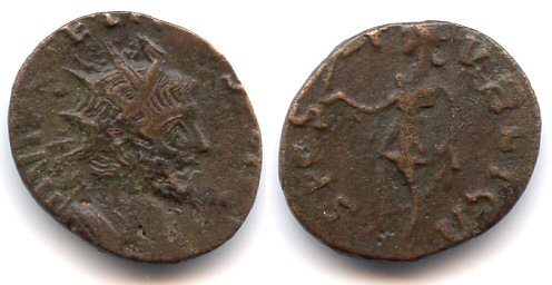 Ancient barbarous SPES antoninianus of Tetricus, ca.270-280 AD, Roman Gaul