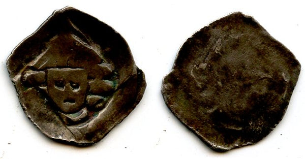 Silver pfennig, conjoint minting of Duke Otto III von Niederbayern (1290-1312) and Bishop Heinrich II von Rotteneck (1277-1296), Regensburg, Bavaria, Germany