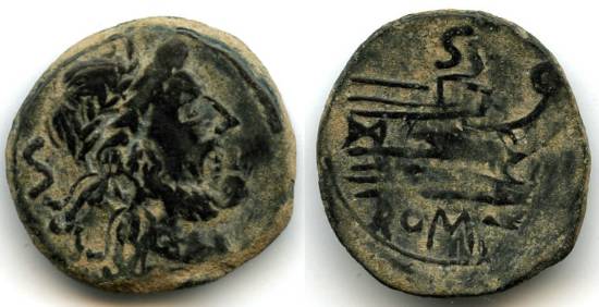 Rare Romano-Spanish AE24 - Roman Republican semis, 2nd-1st century BCE, Spain