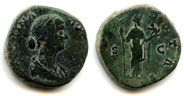 Very nice bronze sestertius of Faustina II (d.175 AD), Rome mint, Roman Empire - FECVNDITAS