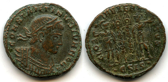 GLORIA EXERCITVS follis of Constantine II as Caesar (317-337 CE), Siscia, Roman Empire