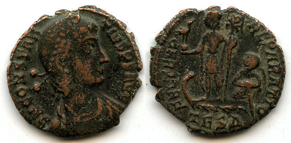 Emperor on ship AE3 of Constantius II (337-61), Thessalonica, Roman Empire