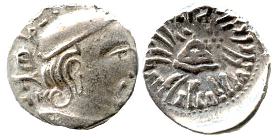 Superb quality! Phase II silver drachm of Svami Rudrasena III Mahakshatrapa (348-379 AD), 286 SE/364 AD, Indo-Sakas - scarce date!