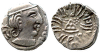 Rare! Phase V silver drachm of Svami Rudrasena III Mahakshatrapa (348-378 AD), rare last year of his reign - 378 AD, Indo-Sakas