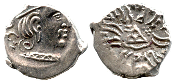 Rare! Phase V silver drachm of Svami Rudrasena III Mahakshatrapa (348-378 AD), rare last year of his reign - 378 AD, Indo-Sakas
