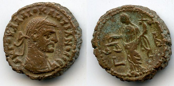 Potin tetradrachm of Diocletian (284-305 AD), Alexandria, Roman Empire - type with a Dikaiosyne, RY 2 (285/286 AD) (Milne #4769)