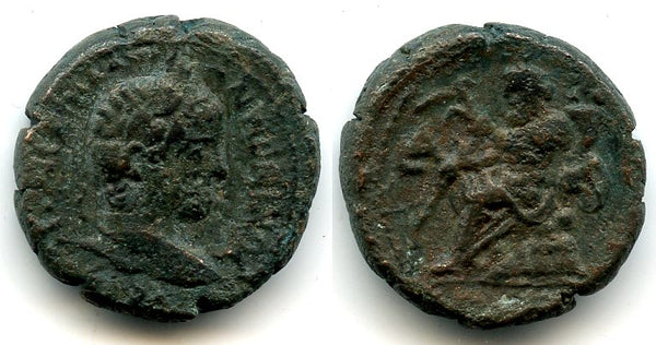 Billon tetradrachm, Emperor Elagabalus (218-222 AD), Alexandria mint, Roman Provincial issue - type with a seated Serapis, RY 4 = 221/222 AD (Milne 2815)