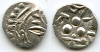 Last coins of the Hindus in Multan - VERY RARE type with a letter Pra on head, silver drachm, SRI Tapana type, Chach of Alor dynasty in Sindh and Multan, ca.632-711 AD
