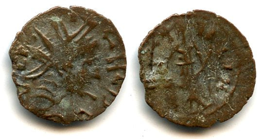 Ancient barbarous antoninianus of Victorinus (ca.268-280 AD), PAX type, hoard coin from France