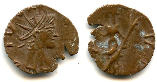 Ancient barbarous antoninianus with DIVO on obverse, Tetricus II (minted ca.270-280 AD), PAX type, Ancient Gaul