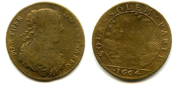 Nice  brass token (AE27) of Maria Theresa, wife of Louis XIV (1643-1715), 1664, France