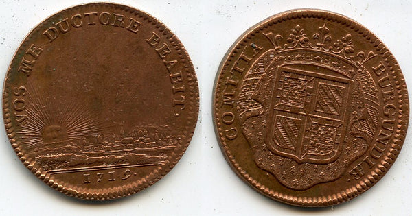 Rare copper token (AE31) - confirmation of the provincial liberties of Burgundy, 1719, France