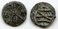 Rare tin dinheiro, Sebastian (1554-1578), Melaka mint, Portuguese Far East - Sim.S.16 type (reversed "Z" pattern)