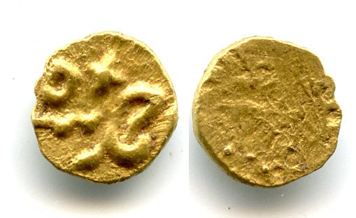 Extremely rare! Gold 1/2 fanam (1/4 rupee in gold), Ahmd Shah Bahadur (1748-1754), mintless type, Mughal Empire, India