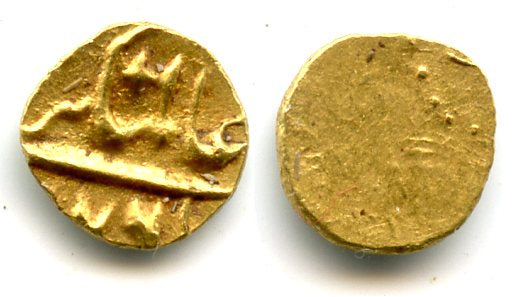 Very rare posthumous gold 1/2 fanam (1/4 rupee in gold) with "Alamgiri" and a cross, Alamgir II (1754-1759), 1176 AH / 1762 AD, Mughal Empire