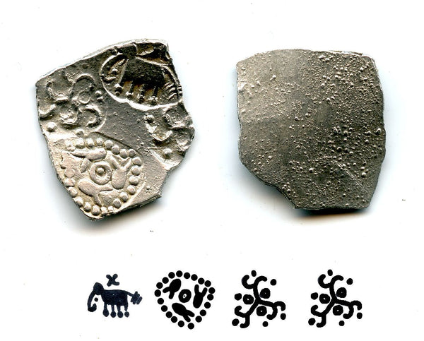 Extremely nice and rare! Silver punchmarked 1/2 karshapana from Cheitya Janapada, ca.400-300 BC, Ancient India