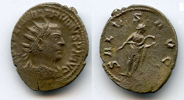 Scarce SALVS silver antoninianus of Valerian (253-260 AD), Antioch mint, Roman Empire (Gobl 1581)