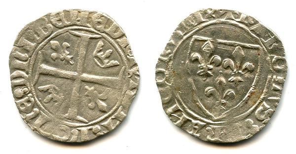 Excellent silver blanc guenar of Charles VI le Bien-Aimé/le Fol (the Well-Beloved/the Mad) (1380-1422), Saint-André de Villeneuve-lès-Avignon mint, France. 1st issue, minted 1385-1389.
