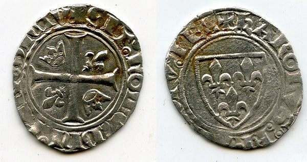 Excellent silver blanc guenar of Charles VI le Bien-Aimé/le Fol (the Well-Beloved/the Mad) (1380-1422), Crémieu mint, France. 4th issue, minted 1411-1415.