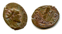 Ancient barbarous antoninianus of Tetricus, minted ca.270-280 AD, hybrid PAX/SALVS type, Roman Gaul