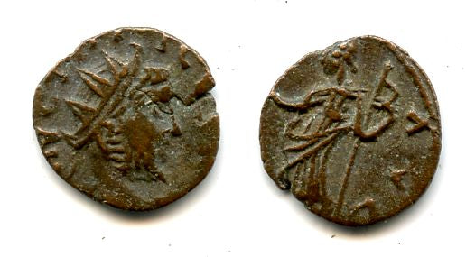 Ancient barbarous antoninianus of Tetricus, minted ca.270-280 AD, Pax type, Roman Gaul