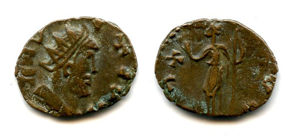 Ancient barbarous antoninianus of Tetricus, minted ca.270-280 AD, Pax type, Roman Gaul