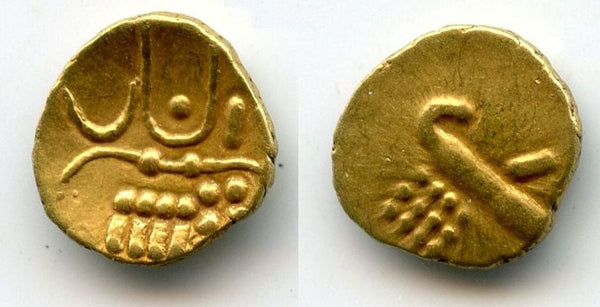 Unknown gold Vira Raya fanam w/crescent, Calicut?, 1500-1700s, India (H#1.23.60)