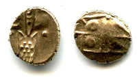 Unpublished variety - gold Kali fanam minted by the British EIC company in Madras or another mint in Mysore, ca.1639-late 1700's, India (Herrli #3.06)