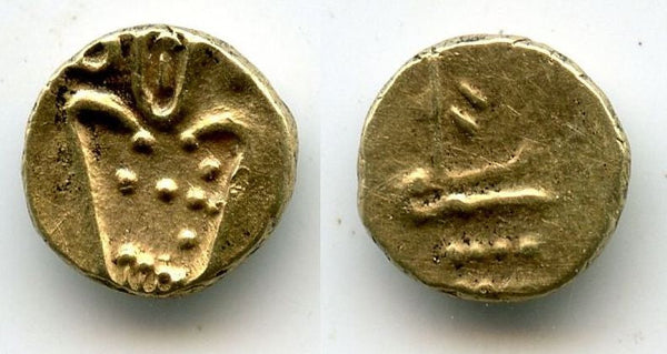 Very rare unknown issue from Karnataka, combination of the Kali and Vira Raya types, late 16th-17th century, Southern India (Herrli #3.02-3.03)