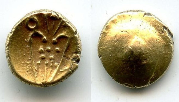 Uncertain gold Kali fanam minted by the British EIC company or the Dutch VOC company in Southern India, ca.1639-late 1700's, India (Herrli #3)
