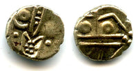 Unpublished variety - gold Kali fanam minted by the British EIC company in Madras or another mint in Mysore, ca.1639-late 1700's, India (Herrli #3.06)