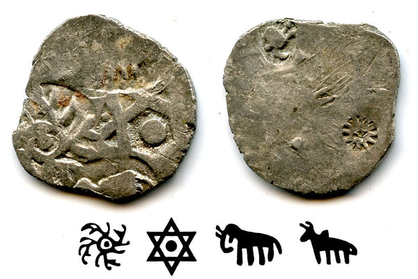 Rare! Large silver vimshatika from Kashi Janapada, period of occupation by Kasala (ca.525-475 BC), Ancient India (Rajgor #906)