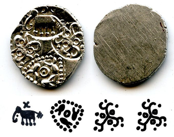 Extremely nice and rare! Silver punchmarked 1/2 karshapana from Cheitya Janapada, ca.400-300 BC, Ancient India