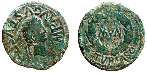 Rare high quality AE as (AE27) of Augustus (27 BC - 14 AD) from Turiasu (Zaragoza), Roman Spain
