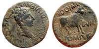 Large and rare AE30 of Augustus (27 BC - 14 AD), issued by Cn. Domitius and C. Pompeius, duoviri (struck 5-3 BC), Lepida-Celsa (Kelsa) in Roman Spain