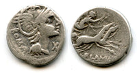 Silver denarius of L. Flaminius Chilo, struck 109-108 BC, Rome mint, Roman Republic