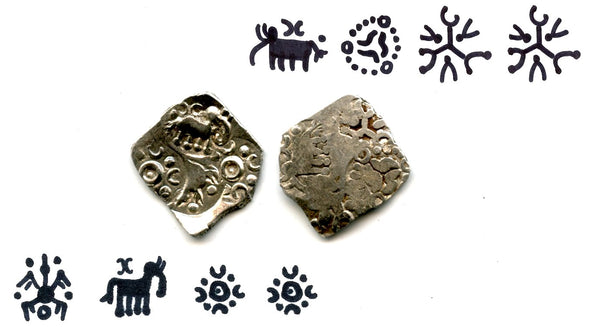 RRR double-sided silver 1/2 karshapana, Cheitya Janapada, ca.400-300 BC, India