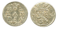 Silver 2-stuivers, 1778, Dordrecht mint, Hollandia, Netherlands