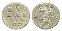 Silver 2-stuivers, 1753, Dordrecht mint, Hollandia, Netherlands