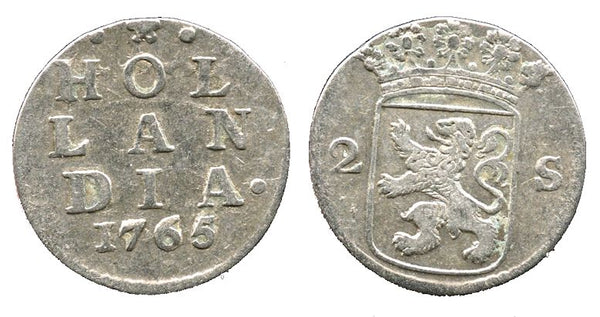 Silver 2-stuivers, 1765, Dordrecht mint, Hollandia, Netherlands