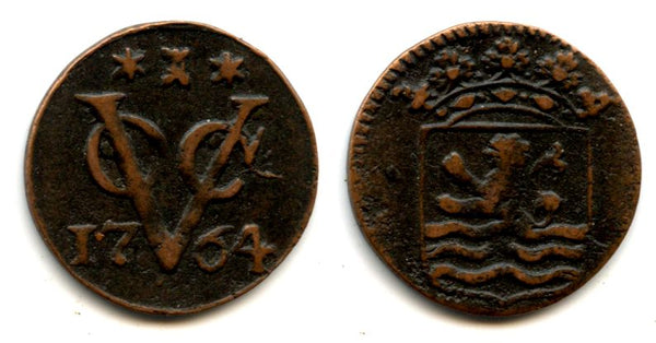 Copper duit issued by VOC (the Dutch East India Company), 17-64, Zeeland coinage, Netherlands East Indies (KM #152.3)
