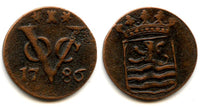 Copper duit issued by VOC (the Dutch East India Company), 17-86, Zeeland coinage, Netherlands East Indies (KM #152.3)